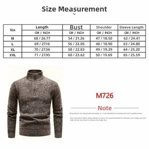 Detailed size chart for men's winter knit sweater with measurements in CM and inches
