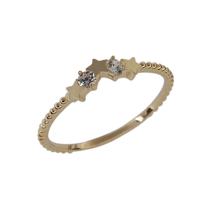 Sparkling star gold plated sterling silver thin ring with zircons and beaded band