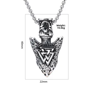 Detailed specs of Viking Valknut arrowhead pendant with 40mm height and 19.96g weight