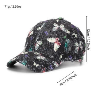 Schwarze Baseballkappe im Vintage-Look mit Schmetterlingsmuster und genauen Maßen