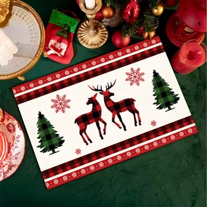 Detailed Christmas placemat with elk and snowflake patterns on a textured fabric