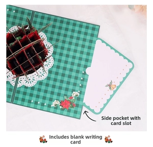 3D Christmas greeting card with a green plaid pattern and pull-out blank message card