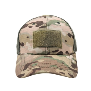 Tactical camouflage baseball cap with front velcro patch and breathable mesh back
