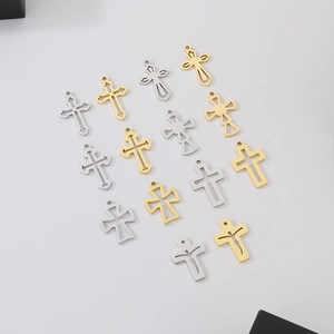 Hollow stainless steel cross pendants in gold and silver colors for DIY jewelry making