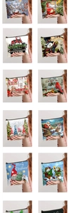 Collage of diverse Christmas makeup bags featuring Santa, snowmen, and festive digital prints