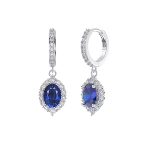 Elegant S925 sterling silver earrings with sapphire blue zircon and diamond accents