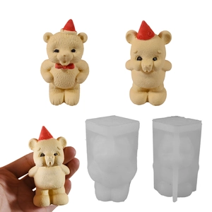 3D Bär Silikonform Für Kerzenherstellung Harzguss Gips DIY Süßer Teddybär Mit Partyhut Ornament