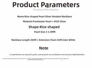 Detailed specifications table for S925 silver and 3-3.5mm natural freshwater pearl necklace