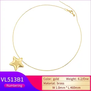 French vintage 18k gold plated brass star pendant necklace with mirror polished finish