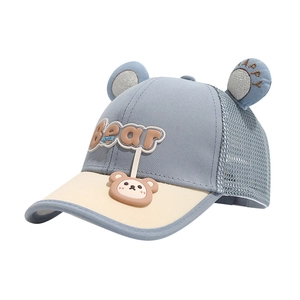 Light blue mesh baseball cap with cute bear ears and 3D embroidery for toddlers