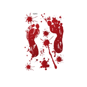 Detail of SQ903 bloody footprint and blood splatter temporary tattoo stickers