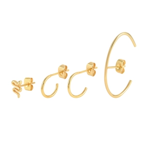 Detail view of 4-piece gold S925 sterling silver ear set showing hallmark and sleek finish