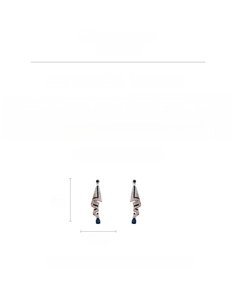 Detailed size chart for teardrop geometric earrings with rhinestone tassels in silver tone