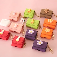Detailed flat lay of mini PU leather earphone pouches with various cute animal charms