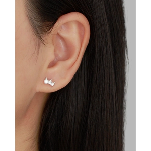 S925 sterling silver crown stud earrings with clear zircon stones on female model