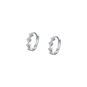 Minimalist 925 sterling silver geometric hoop earrings with square cubic zirconia