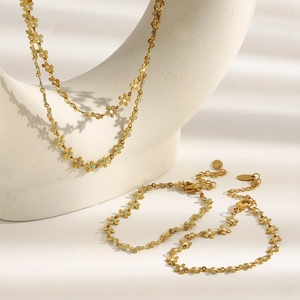 Bohemian 18K gold plated stainless steel floral necklace and bracelet set with enamel