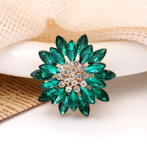 Emerald marquise sunflower brooch accessory with golden alloy frame and clear rhinestones
