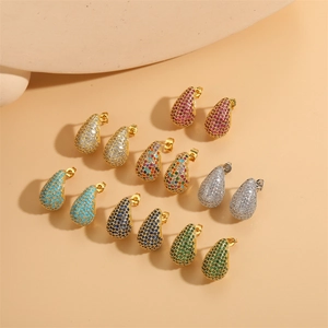 Hollow teardrop earrings set with multicolor cubic zirconia in micro-pave setting