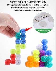 Detail showing strong magnetic attraction and stability test of colorful magic cube blocks