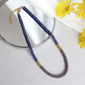 Retro Natural Stone Beaded Necklace For Women Stainless Steel 18K Gold Plated Lapis Lazuli Malachite Choker Jewelry Gift