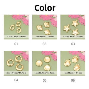 Detailed size chart for six golden stainless steel cloud and star jewelry pendants