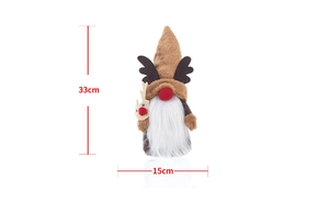 Detailed dimensions of Christmas gnome plush with antlers showing 33cm height and 15cm width