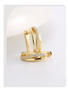 Detail view of gold-plated S925 sterling silver earrings with micro-set zircon accents