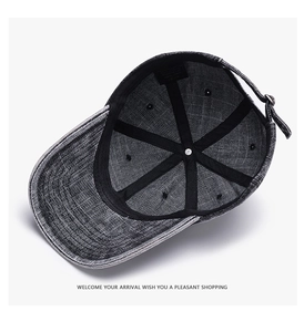Detail view of the baseball cap's internal structure with sweatband and metal buckle