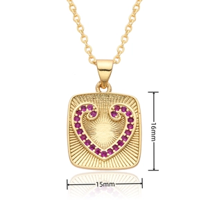 Size specifications for the gold heart pendant with purple zircon and measurements
