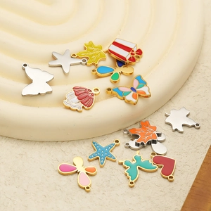 Colorful enamel butterfly and maple leaf pendants made of stainless steel for DIY jewelry