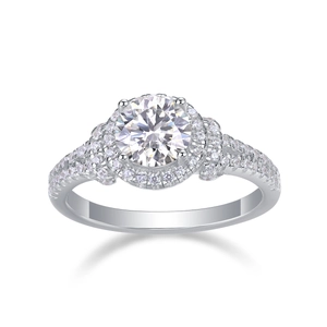 Classic Halo Moissanite Ring with round brilliant cut center stone in S925 sterling silver