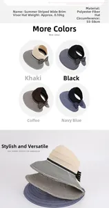 Detail of striped sun visor showing material specs and four color options for women