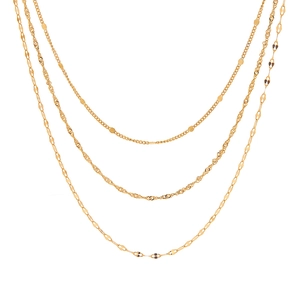 Three-layer 18k gold plated stainless steel necklace featuring layered geometric chains