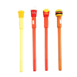 Set of 4 creative glowing neutral pens featuring cartoon food shapes on white background