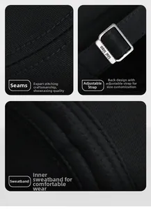 Détails de couture en coton sergé, boucle métallique de réglage et bandeau de confort du chapeau