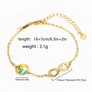 Vergoldetes Infinity-Armband mit blau-gelb-weißem Emaille-Volleyball und 14k-Finish