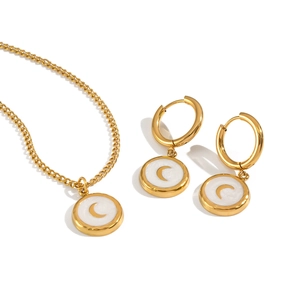 Vintage 18K vergoldetes Edelstahl Set mit Mondsichel Anhänger Halskette und Ohrringen