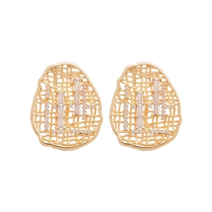 Boucles d'oreilles ovales dorées en maille ajourée avec pierres de zircon cubique