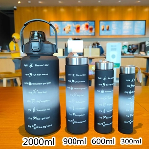 Detailed set of four gradient sports bottles in 2000ml, 900ml, 600ml, and 300ml sizes