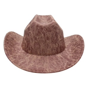 Brown Western cowboy hat with vintage marble texture and curved brim in front view