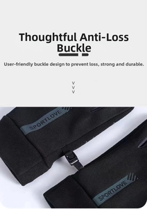 Detail showing the anti-loss buckle design on thermal windproof winter sports gloves