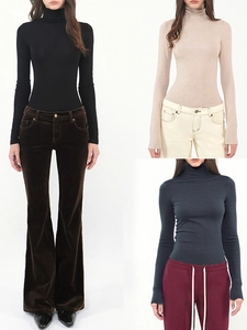 Women Turtleneck Knit Top Slim Fit Long Sleeve Tencel Wool Blend Solid Color Chic Elegant Basic Pullover Sweater