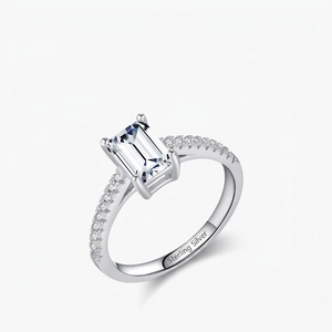 Emerald Cut Engagement Ring 925 Sterling Silver Sparkling Pave Zirconia Wedding Band Elegant Jewelry For Women