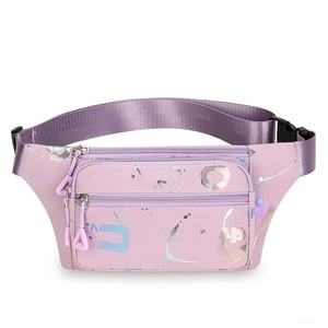 Purple waterproof outdoor waist bag with multi-pocket zipper design and adjustable strap
