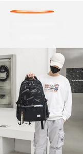 Detail view of water-resistant fabric and multi-pocket design on the functional backpack