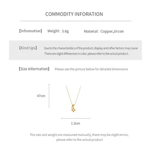 Size guide for clover necklace with 47cm chain length and 1.3cm zircon pendant dimensions