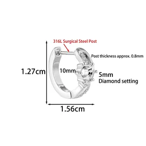 316L stainless steel hoop earring with 5mm cubic zirconia setting and polished finish