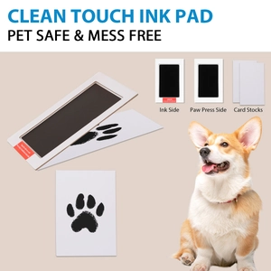 Detail showing the clean-touch ink pad components and paper cards for pet paw prints
