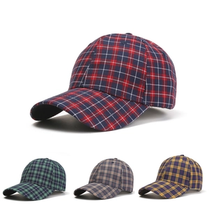 Fashionable plaid cotton baseball cap in colorful check patterns with a curved brim design
